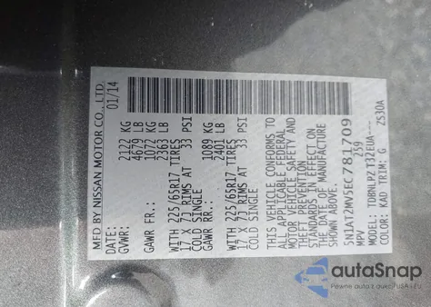 2014 Nissan Rogue S from USA, damaged, VIN 5N1AT2MV5EC781709